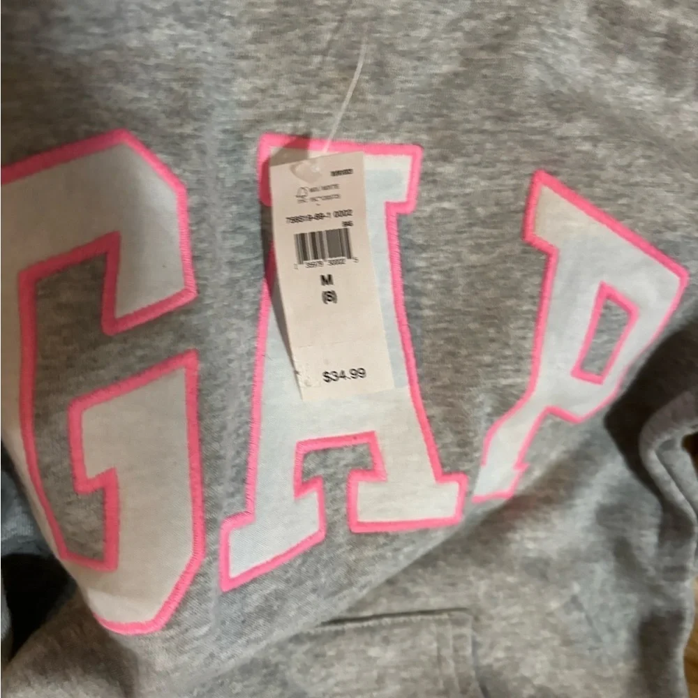 Girls Medium M GAP Embroidered Grey Pink Zip Hooded Sweater sweatshirt new